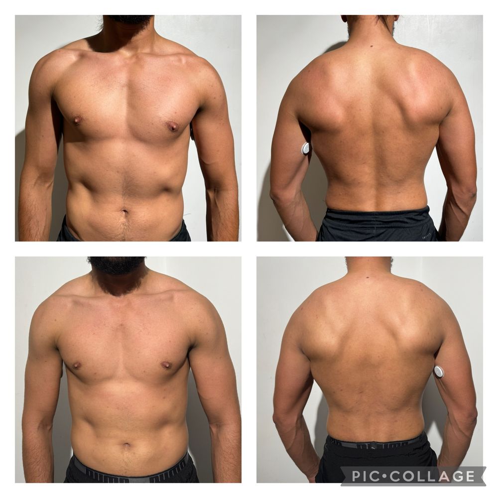 Montage avant / après d'un élève coaché par MES NUTRITION, photos de face et de dos